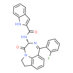 ChemSpider 2D Image | N-[(3R)-1-(2-Fluorophenyl)-4-oxo-3,4,6,7-tetrahydro[1,4]diazepino[6,7,1-hi]indol-3-yl]-1H-indole-2-carboxamide | C26H19FN4O2