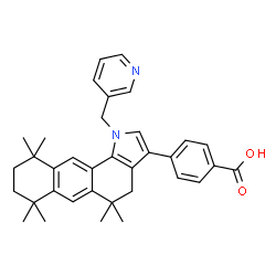 ChemSpider 2D Image | 4-[5,5,7,7,10,10-Hexamethyl-1-(3-pyridinylmethyl)-4,5,7,8,9,10-hexahydro-1H-naphtho[2,3-g]indol-3-yl]benzoic acid | C35H38N2O2