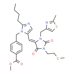 ChemSpider 2D Image | Methyl 4-({2-butyl-5-[(Z)-{1-[2-(methylsulfanyl)ethyl]-3-[(2-methyl-1,3-thiazol-4-yl)methyl]-2,5-dioxo-4-imidazolidinylidene}methyl]-1H-imidazol-1-yl}methyl)benzoate | C28H33N5O4S2