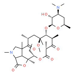 ChemSpider 2D Image | (6R,8S,9R,10R,12R,15S,15aS)-15-Ethyl-8-methoxy-3,4a,6,8,10,12,15a-heptamethyl-2,5,11,13-tetraoxohexadecahydro-2H-1,14-dioxa-3-azacyclotetradeca[1,2,3-cd]pentalen-9-yl 3,4,6-trideoxy-3-(dimethylamino)-
beta-D-xylo-hexopyranoside | C34H56N2O10