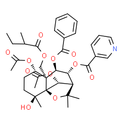 ChemSpider 2D Image | (1S,2S,5S,6S,7R,8R,9R,12R)-5,12-Diacetoxy-7-(benzoyloxy)-2-hydroxy-2,10,10-trimethyl-6-{[(2-methylbutanoyl)oxy]methyl}-11-oxatricyclo[7.2.1.0~1,6~]dodec-8-yl nicotinate | C37H45NO12