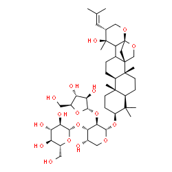 ChemSpider 2D Image | (1S,2R,5R,7S,10R,11R,16S,17R,20R)-16-Hydroxy-2,6,6,10,16-pentamethyl-17-(2-methyl-1-propen-1-yl)-19,21-dioxahexacyclo[18.2.1.0~1,14~.0~2,11~.0~5,10~.0~15,20~]tricos-7-yl alpha-L-arabinofuranosyl-(1->2
)-[beta-D-glucopyranosyl-(1->3)]-alpha-L-arabinopyranoside | C46H74O17