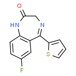 ChemSpider 2D Image | 7-Fluoro-5-(2-thienyl)-1,3-dihydro-2H-1,4-benzodiazepin-2-one | C13H9FN2OS