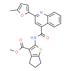 ChemSpider 2D Image | Methyl 2-({[2-(5-methyl-2-furyl)-4-quinolinyl]carbonyl}amino)-5,6-dihydro-4H-cyclopenta[b]thiophene-3-carboxylate | C24H20N2O4S
