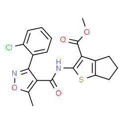 ChemSpider 2D Image | Methyl 2-({[3-(2-chlorophenyl)-5-methyl-1,2-oxazol-4-yl]carbonyl}amino)-5,6-dihydro-4H-cyclopenta[b]thiophene-3-carboxylate | C20H17ClN2O4S