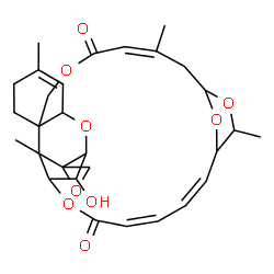 ChemSpider 2D Image | (12'Z,19'Z,21'Z)-28'-Hydroxy-5',13',17',26'-tetramethyl-11'H,23'H-spiro[oxirane-2,27'-[2,10,16,24,29]pentaoxapentacyclo[23.2.1.1~15,18~.0~3,8~.0~8,26~]nonacosa[4,12,19,21]tetraene]-11',23'-dione | C29H36O9