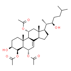 ChemSpider 2D Image | (3beta,4beta,5alpha,6alpha,11alpha,22R)-3,22-Dihydroxycholest-7-ene-4,6,11-triyl triacetate | C33H52O8