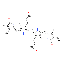 ChemSpider 2D Image | 3-[2-[[3-(2-carboxyethyl)-4-methyl-5-[(Z)-(4-methyl-5-oxo-3-vinyl-pyrrol-2-ylidene)methyl]-1H-pyrrol-2-yl]methyl]-4-methyl-5-[(Z)-(3-methyl-5-oxo-4-vinyl-pyrrol-2-ylidene)methyl]-1H-pyrrol-3-yl]propanoic acid | C3213CH36N4O6