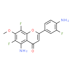ChemSpider 2D Image | 5-Amino-2-(4-amino-3-fluorophenyl)-6,8-difluoro-7-methoxy-4H-chromen-4-one | C16H11F3N2O3
