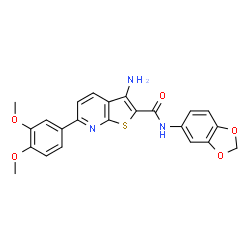 ChemSpider 2D Image | 3-Amino-N-(1,3-benzodioxol-5-yl)-6-(3,4-dimethoxyphenyl)thieno[2,3-b]pyridine-2-carboxamide | C23H19N3O5S