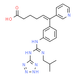 ChemSpider 2D Image | (5E)-6-{3-[N''-Isobutyl-N'-(2H-tetrazol-5-yl)carbamimidamido]phenyl}-6-(3-pyridinyl)-5-hexenoic acid | C23H28N8O2