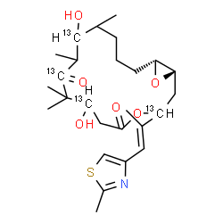 ChemSpider 2D Image | (1S,16R)-7,11-Dihydroxy-8,8,10,12-tetramethyl-3-[(1E)-1-(2-methyl-1,3-thiazol-4-yl)-1-propen-2-yl](3,7,9,11-~13~C_4_)-4,17-dioxabicyclo[14.1.0]heptadecane-5,9-dione | C2213C4H39NO6S