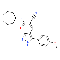 ChemSpider 2D Image | (2Z)-2-Cyano-N-cycloheptyl-3-[3-(4-methoxyphenyl)-1H-pyrazol-4-yl]acrylamide | C21H24N4O2