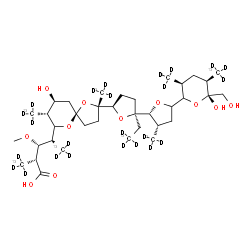 ChemSpider 2D Image | (2R,3R,4S)-4-{(2S,5R,8R,9S)-2-[(2S,2'R,3'S,5R)-2-[(2-~13~C,2,2,2-~2~H_3_)Ethyl]-5'-{(3S,5R,6R)-6-hydroxy-6-(hydroxymethyl)-3,5-bis[(~13~C,~2~H_3_)methyl]tetrahydro-2H-pyran-2-yl}-3'-(~13~C,~2~H_3_)met
hyloctahydro-2,2'-bifuran-5-yl]-9-hydroxy-2,8-bis[(~13~C,~2~H_3_)methyl]-1,6-dioxaspiro[4.5]dec-7-yl}-3-methoxy-2-(~13~C,~2~H_3_)methyl(5-~13~C,5,5,5-~2~H_3_)pentanoic acid | C2813C8H38D24O11
