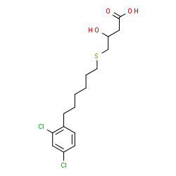 ChemSpider 2D Image | 4-{[6-(2,4-Dichlorophenyl)hexyl]sulfanyl}-3-hydroxybutanoic acid | C16H22Cl2O3S