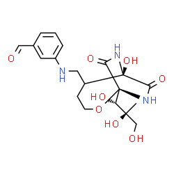 ChemSpider 2D Image | 3-[({(1S,6R)-6-Hydroxy-8,10-dioxo-1-[(1S,2S)-1,2,3-trihydroxy-2-methylpropyl]-2-oxa-7,9-diazabicyclo[4.2.2]dec-5-yl}methyl)amino]benzaldehyde | C19H25N3O8