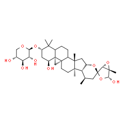 ChemSpider 2D Image | (1'R,2S,4S,4'R,4aS,5'S,5aS,7aR,7bR,8R,10R,11aS,12aS)-4,4'-Dihydroxy-1,1,5',7a,8,12a-hexamethylhexadecahydro-2H-spiro[cyclopropa[1',8a']naphtho[2',1':4,5]indeno[2,1-b]pyran-10,2'-[3,6]dioxabicyclo[3.1.
0]hexan]-2-yl beta-D-xylopyranoside | C35H54O10