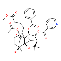 ChemSpider 2D Image | (1S,2S,5S,6S,7R,8R,9R,12R)-5,12-Diacetoxy-7-(benzoyloxy)-2-hydroxy-6-(5-methoxy-5-oxopentyl)-2,10,10-trimethyl-11-oxatricyclo[7.2.1.0~1,6~]dodec-8-yl nicotinate | C37H45NO12
