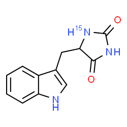 ChemSpider 2D Image | 5-(1H-Indol-3-ylmethyl)-2,4-(1-~15~N)imidazolidinedione | C12H11N215NO2