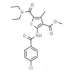 ChemSpider 2D Image | Methyl 2-[(4-chlorobenzoyl)amino]-5-(diethylcarbamoyl)-4-methyl-3-thiophenecarboxylate | C19H21ClN2O4S