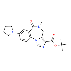 ChemSpider 2D Image | tert-butyl 5-methyl-6-oxo-8-(pyrrolidin-1-yl)-5,6-dihydro-4H-imidazo[1,5-a][1,4]benzodiazepine-3-carboxylate | C21H26N4O3