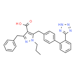 ChemSpider 2D Image | 3-Benzyl-1-propyl-5-{[2'-(2H-tetrazol-5-yl)-4-biphenylyl]methyl}-1H-pyrazole-4-carboxylic acid | C28H26N6O2