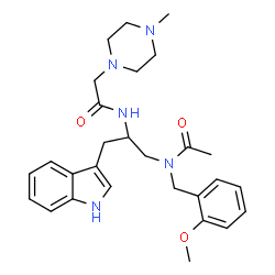 ChemSpider 2D Image | N-[3-(1H-Indol-3-yl)-2-{[(4-methyl-1-piperazinyl)acetyl]amino}propyl]-N-(2-methoxybenzyl)acetamide | C28H37N5O3