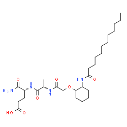 ChemSpider 2D Image | N-({[2-(Dodecanoylamino)cyclohexyl]oxy}acetyl)-L-alanyl-D-alpha-glutamine | C28H50N4O7