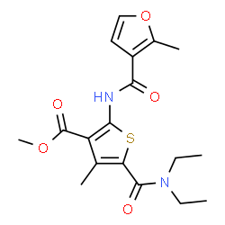 ChemSpider 2D Image | Methyl 5-(diethylcarbamoyl)-4-methyl-2-[(2-methyl-3-furoyl)amino]-3-thiophenecarboxylate | C18H22N2O5S