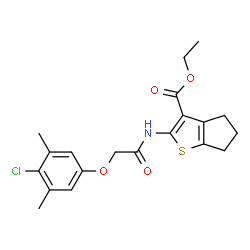 ChemSpider 2D Image | Ethyl 2-{[(4-chloro-3,5-dimethylphenoxy)acetyl]amino}-5,6-dihydro-4H-cyclopenta[b]thiophene-3-carboxylate | C20H22ClNO4S