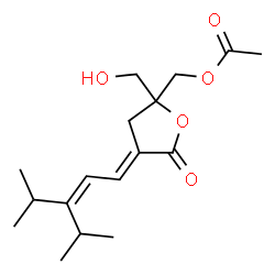 ChemSpider 2D Image | [(4E)-2-(Hydroxymethyl)-4-(3-isopropyl-4-methyl-2-penten-1-ylidene)-5-oxotetrahydro-2-furanyl]methyl acetate | C17H26O5