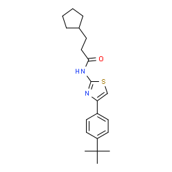 ChemSpider 2D Image | 3-Cyclopentyl-N-{4-[4-(2-methyl-2-propanyl)phenyl]-1,3-thiazol-2-yl}propanamide | C21H28N2OS