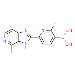 ChemSpider 2D Image | [2-Fluoro-6-(4-methyl-3H-imidazo[4,5-c]pyridin-2-yl)-3-pyridinyl]boronic acid | C12H10BFN4O2