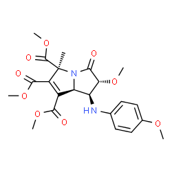 ChemSpider 2D Image | Trimethyl (1S,2R,5S,7aR)-2-methoxy-1-[(4-methoxyphenyl)amino]-5-methyl-3-oxo-2,3,5,7a-tetrahydro-1H-pyrrolizine-5,6,7-tricarboxylate | C22H26N2O9