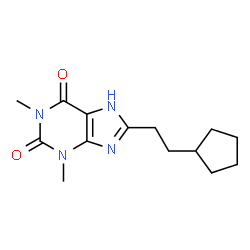 ChemSpider 2D Image | 8-(2-Cyclopentylethyl)-1,3-dimethyl-1H-purine-2,6(3H,7H)-dione | C14H20N4O2