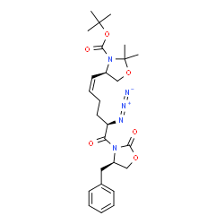 ChemSpider 2D Image | 2-Methyl-2-propanyl (4R)-4-{(1Z,5R)-5-azido-6-[(4R)-4-benzyl-2-oxo-1,3-oxazolidin-3-yl]-6-oxo-1-hexen-1-yl}-2,2-dimethyl-1,3-oxazolidine-3-carboxylate | C26H35N5O6