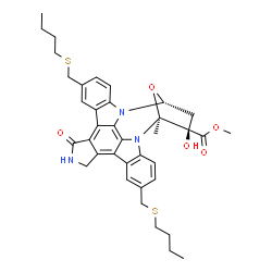 ChemSpider 2D Image | 6,9-epoxy-15H-diindolo[1,2,3-fg:3',2',1'-kl]pyrrolo[3,4-i][1,6]benzodiazocine-7-carboxylic acid, 2,13-bis[(butylthio)methyl]-6,7,8,9,16,17-hexahydro-7-hydroxy-6-methyl-15-oxo-, methyl ester, (6S,7R,9R)- | C37H41N3O5S2