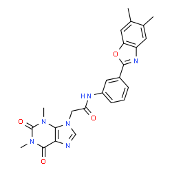 ChemSpider 2D Image | N-[3-(5,6-Dimethyl-1,3-benzoxazol-2-yl)phenyl]-2-(1,3-dimethyl-2,6-dioxo-1,2,3,6-tetrahydro-9H-purin-9-yl)acetamide | C24H22N6O4