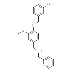 ChemSpider 2D Image | 1-{4-[(3-Chlorobenzyl)oxy]-3-methoxyphenyl}-N-(2-pyridinylmethyl)methanamine | C21H21ClN2O2