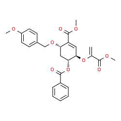 ChemSpider 2D Image | (1R,2R,5S)-5-[(4-Methoxybenzyl)oxy]-4-(methoxycarbonyl)-2-[(3-methoxy-3-oxo-1-propen-2-yl)oxy]-3-cyclohexen-1-yl benzoate | C27H28O9