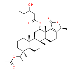 ChemSpider 2D Image | (3S,5aS,5bR,7aR,8S,11aR,11bR,13S,13aS)-8-(1-Acetoxyethyl)-3,5b,8,11a,13a-pentamethyl-1-oxo-1,3,4,5,5a,5b,6,7,7a,8,9,10,11,11a,11b,12,13,13a-octadecahydrochryseno[1,2-c]furan-13-yl 3-hydroxypentanoate | C34H52O7