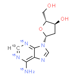 ChemSpider 2D Image | 2'-Deoxy(2-~13~C,N~4~,N~6~,N~6~-~15~N_3_)adenosine | C913CH13N215N3O3