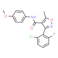 ChemSpider 2D Image | 3-(2-Chloro-6-fluorophenyl)-N-(4-methoxyphenyl)-5-methyl-1,2-oxazole-4-carboxamide | C18H14ClFN2O3