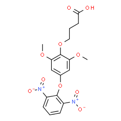 ChemSpider 2D Image | 4-[4-(2,6-Dinitrophenoxy)-2,6-dimethoxyphenoxy]butanoic acid | C18H18N2O10