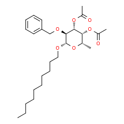 ChemSpider 2D Image | Decyl 3,4-di-O-acetyl-2-O-benzyl-6-deoxy-beta-L-galactopyranoside | C27H42O7