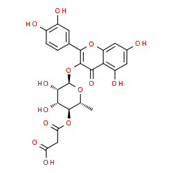 ChemSpider 2D Image | 2-(3,4-Dihydroxyphenyl)-5,7-dihydroxy-4-oxo-4H-chromen-3-yl 4-O-(carboxyacetyl)-6-deoxy-alpha-D-mannopyranoside | C24H22O14