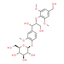 ChemSpider 2D Image | 4-{(1S,2R)-1,3-Dihydroxy-2-[4-(hydroxymethyl)-2,6-dimethoxyphenoxy]propyl}-2-methoxyphenyl beta-D-glucopyranoside | C25H34O13