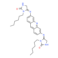 ChemSpider 2D Image | (4Z,4'Z)-4,4'-(3,6-Acridinediyldinitrilo)bis(3-hexyl-2-imidazolidinone) | C31H39N7O2