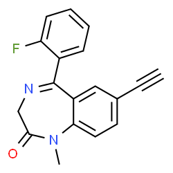 ChemSpider 2D Image | 7-Ethynyl-5-(2-fluorophenyl)-1-methyl-1,3-dihydro-2H-1,4-benzodiazepin-2-one | C18H13FN2O
