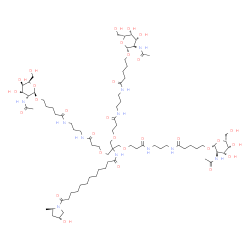 ChemSpider 2D Image | 21-[(2-Acetamido-2-deoxy-beta-D-galactopyranosyl)oxy]-N-[3-({5-[(2-acetamido-2-deoxy-beta-D-galactopyranosyl)oxy]pentanoyl}amino)propyl]-6-[(3-{[3-({5-[(2-acetamido-2-deoxy-beta-D-galactopyranosyl)oxy
]pentanoyl}amino)propyl]amino}-3-oxopropoxy)methyl]-6-({12-[(2R,4R)-4-hydroxy-2-methyl-1-pyrrolidinyl]-12-oxododecanoyl}amino)-11,17-dioxo-4,8-dioxa-12,16-diazahenicosan-1-amide | C78H139N11O30